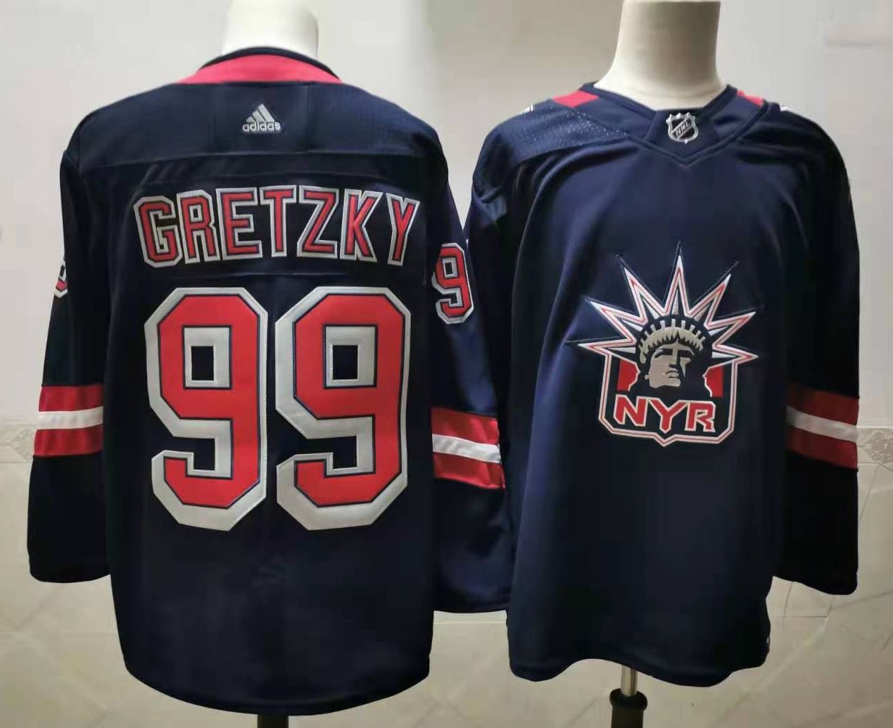 Men New York Rangers 99 Gretzky Navy Authentic Stitched 2020 Adidias NHL Jersey